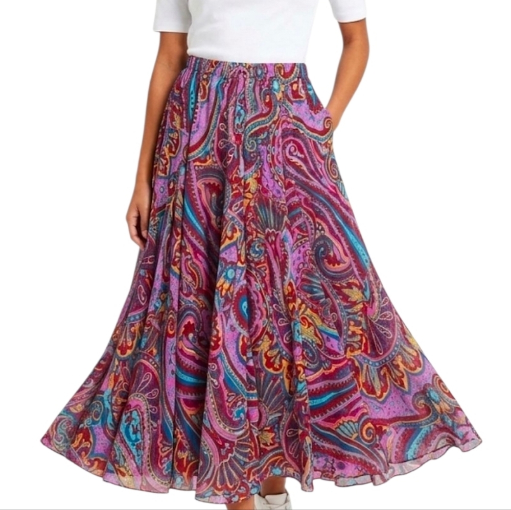 Denim 24/7 Womens Size 22W Paisley Print Full Circle Peasant Skirt Maxi Bohemian